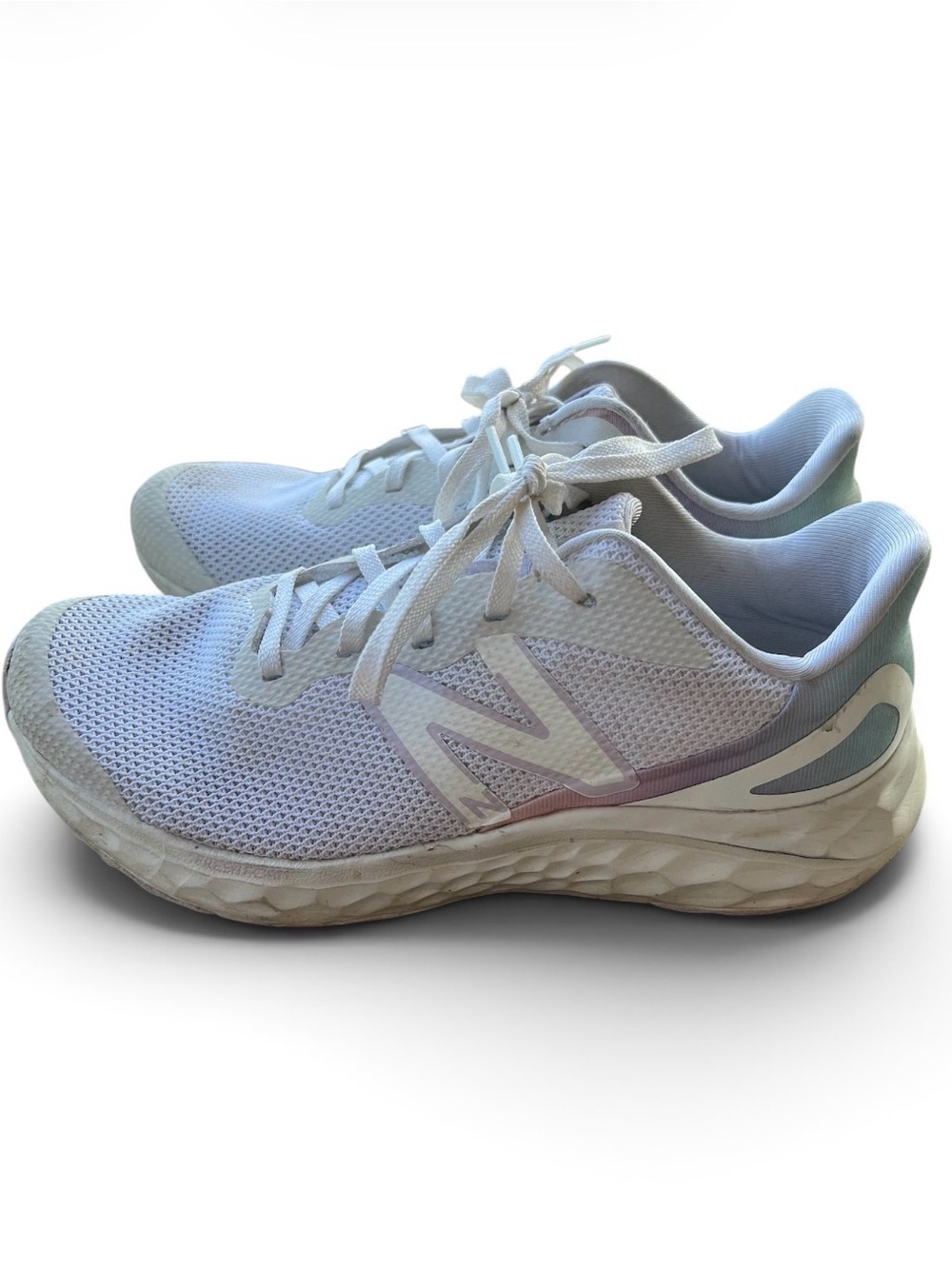 New Balance Kids Cream Mesh Running Shoes with Light Pink Accents